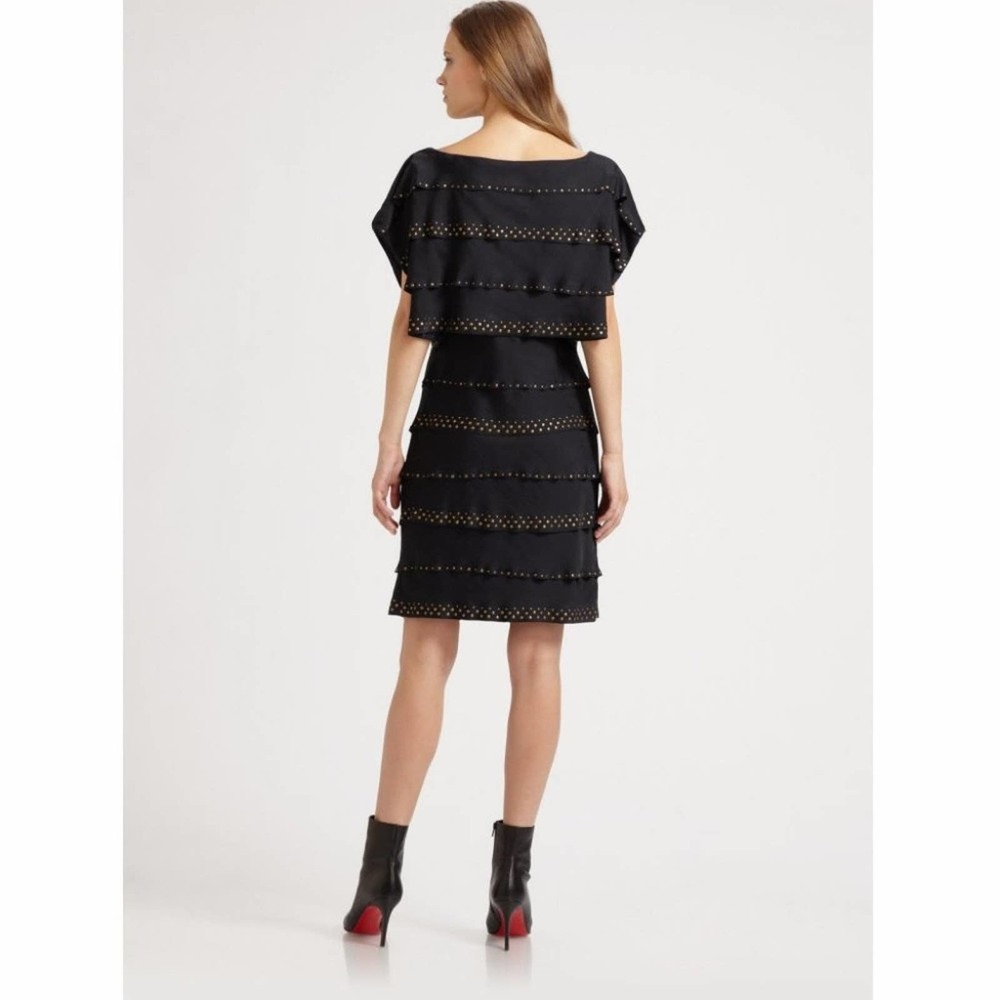 BCBGMAXAZRIA Leah Studded Tiered Party Dress in Navy - Picture 3 of 9